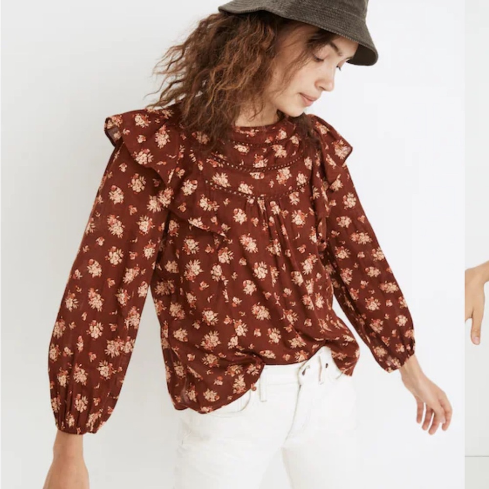 Madewell Women's Ladder-Trim Ruffle Top in Homestead Bouquet